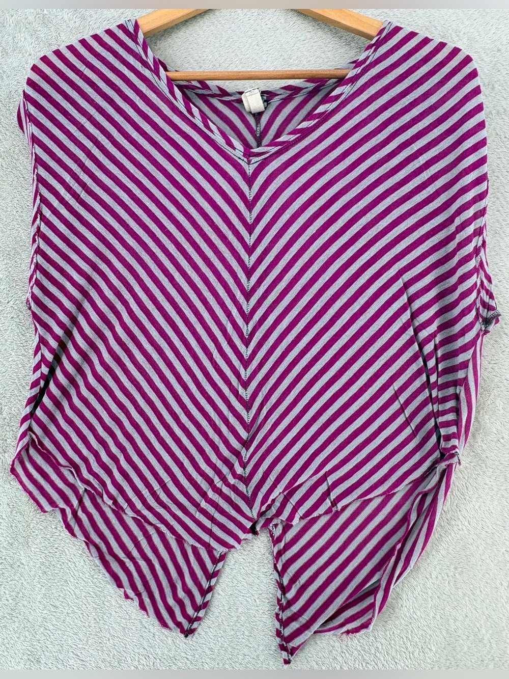 We the Free Gray & Pink Stripe Rayon Linen Blend Shirt-Flawed
